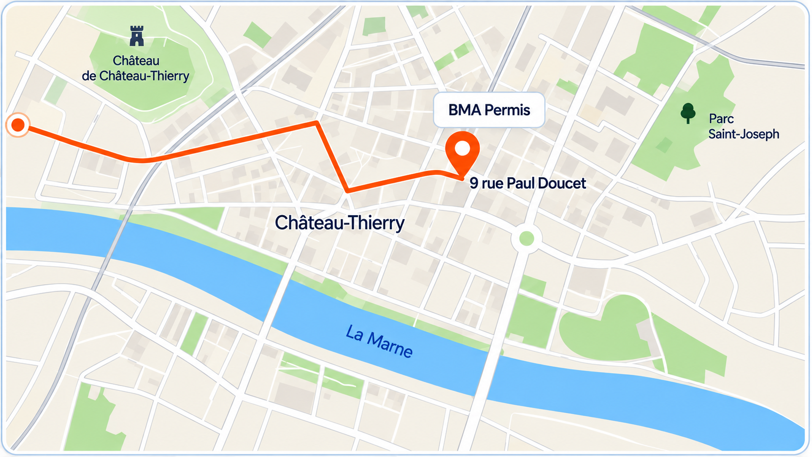 Plan d'accès à l'agence BMA Permis, 9 rue Paul Doucet, Château-Thierry
